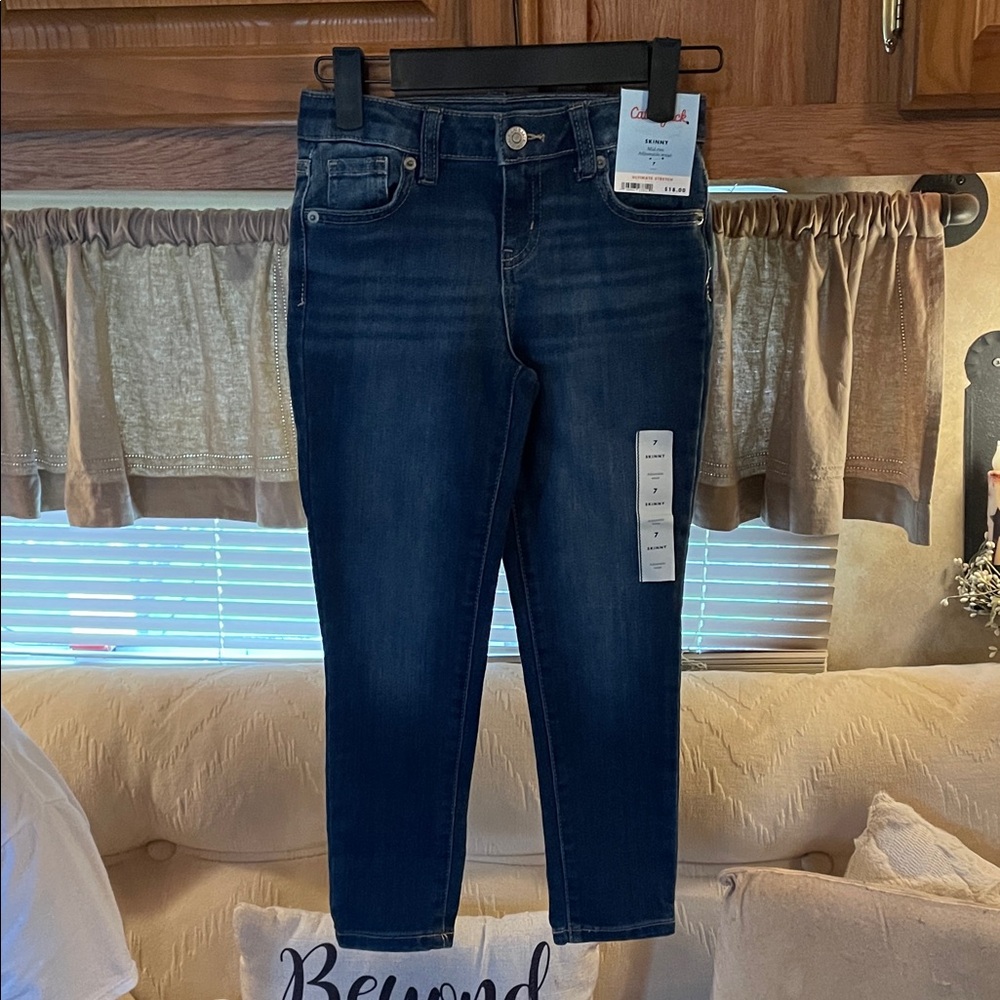 Cat & Jack Dark Indigo midrise skinny Ankle Jeans, Adjustable Waist